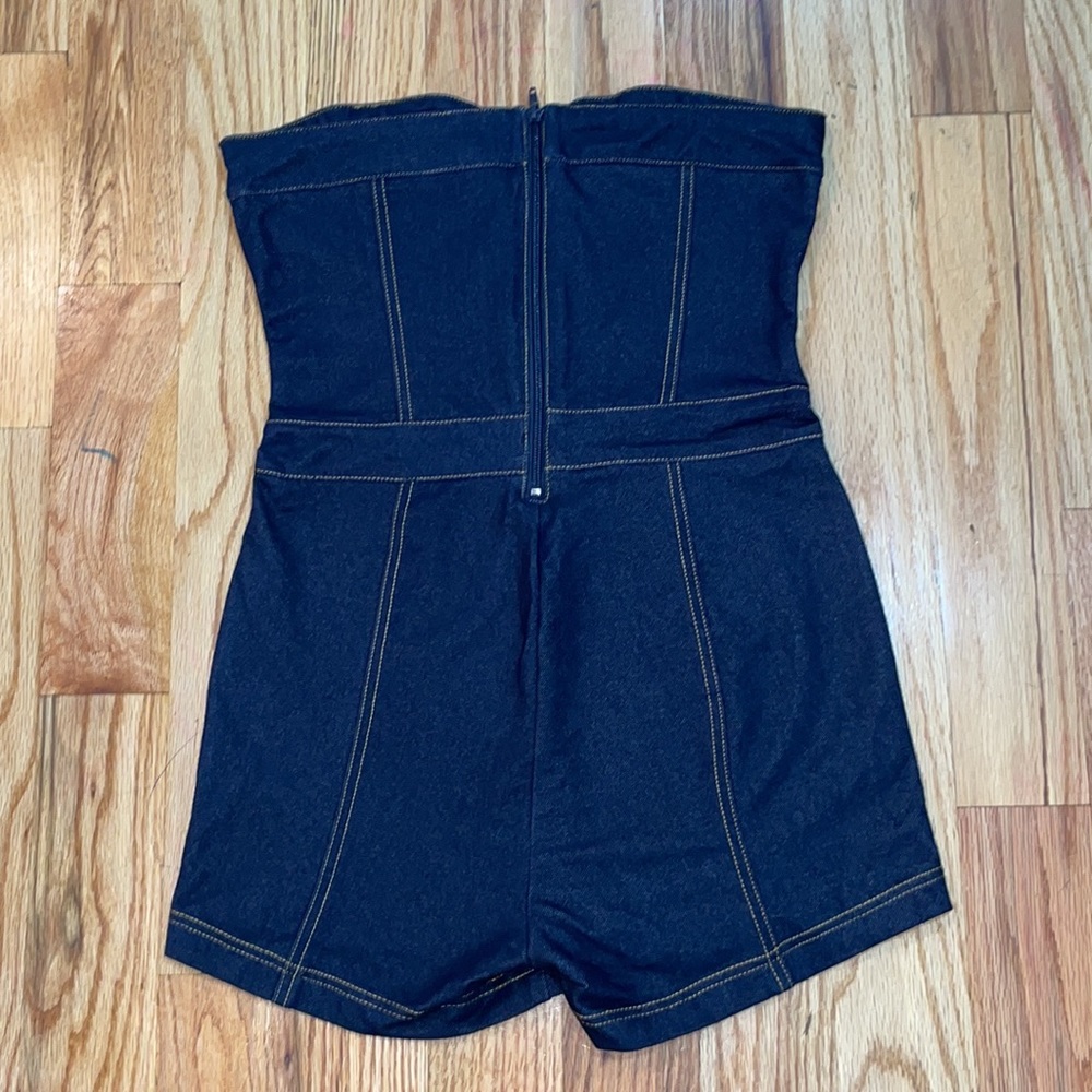 NEW Like An Angel Stretchy Strapless High Waisted Knit Denim  Fit Romper M - Picture 11 of 17